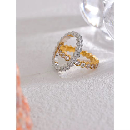 18K Gold Plated Waterproof Stainless Steel Exquisite Cubic Zirconia Adjustable Ring
