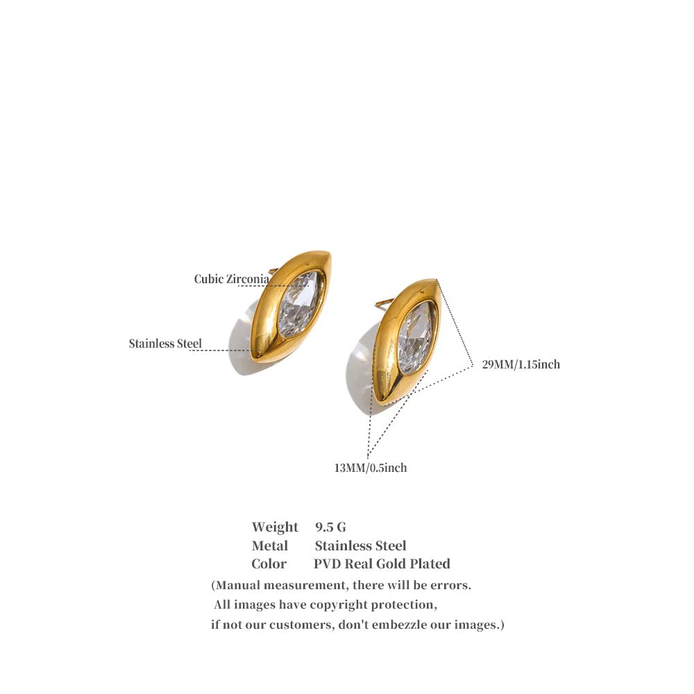 Luxury 18K Gold Plated Waterproof Stainless Steel Heart Cubic Zirconia Earrings