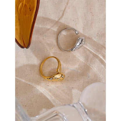 Exquisite 18K Gold Plated Zirconia Stainless Steel Adjustable Ring
