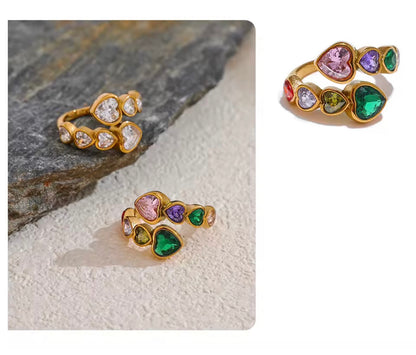 18K Real Gold plated Hypoallergenic Stainless Steel Cubic Zirconia Adjustable Ring