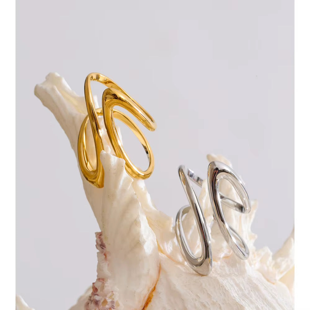 18K Gold Plated Spiral Waterproof Stainless Steel Adjustable Ring