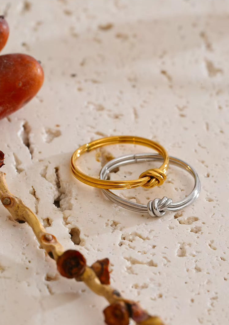 18K Gold Plated Minimalist Multi Wire Knot Stainless Steel Dainty Stackable Ring