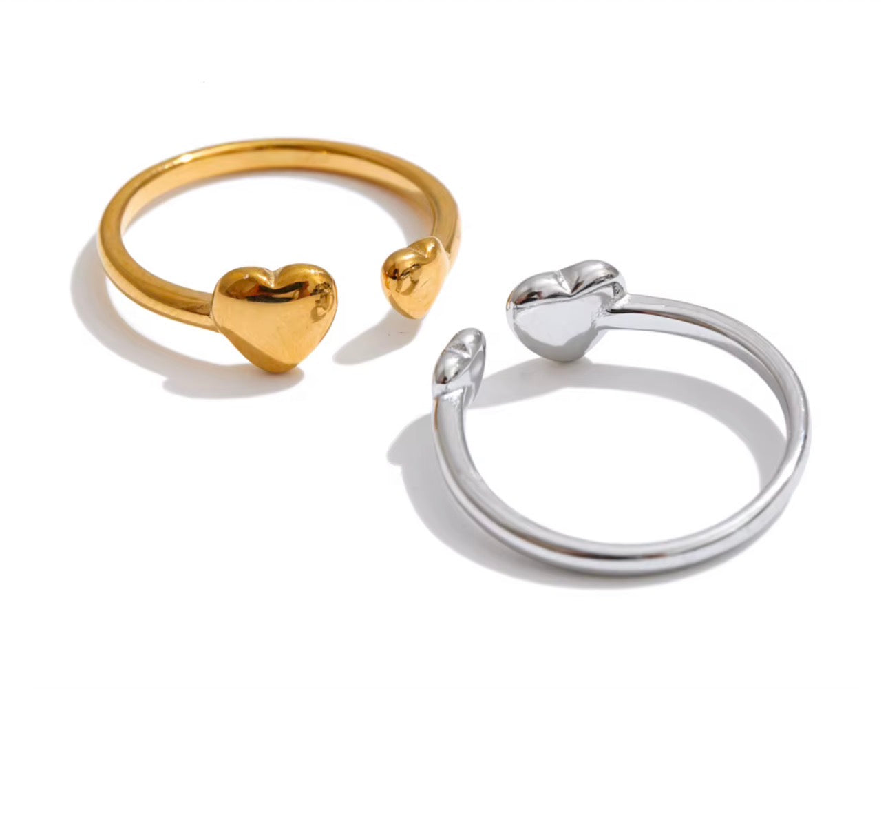 18K Gold Plated Hypoallergenic Double Heart Adjustable Stainless Steel Ring