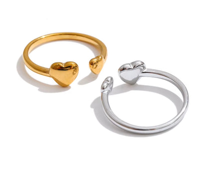 18K Gold Plated Hypoallergenic Double Heart Adjustable Stainless Steel Ring