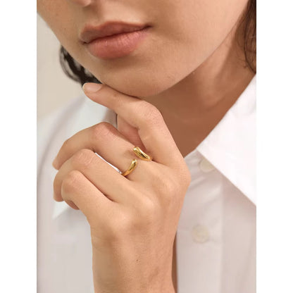 18K Gold Plated Hypoallergenic Minimalist Chic Adjustable Stainless Steel Ring