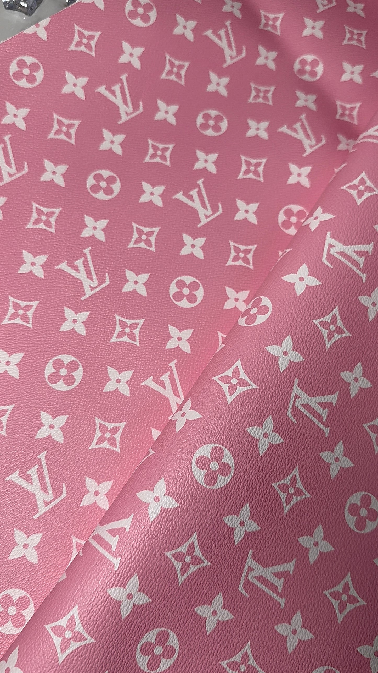 Luxury Pink LV Monogram Faux Leather Fabric – Designer-Inspired Finish