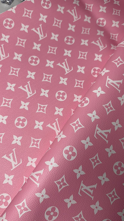 Luxury Pink LV Monogram Faux Leather Fabric – Designer-Inspired Finish