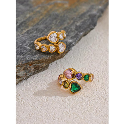 18K Real Gold plated Hypoallergenic Stainless Steel Cubic Zirconia Adjustable Ring