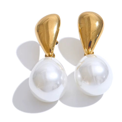 18K Gold Plated Simulated Pearls Drop Earrings Stainless Steel Pendant Earrings