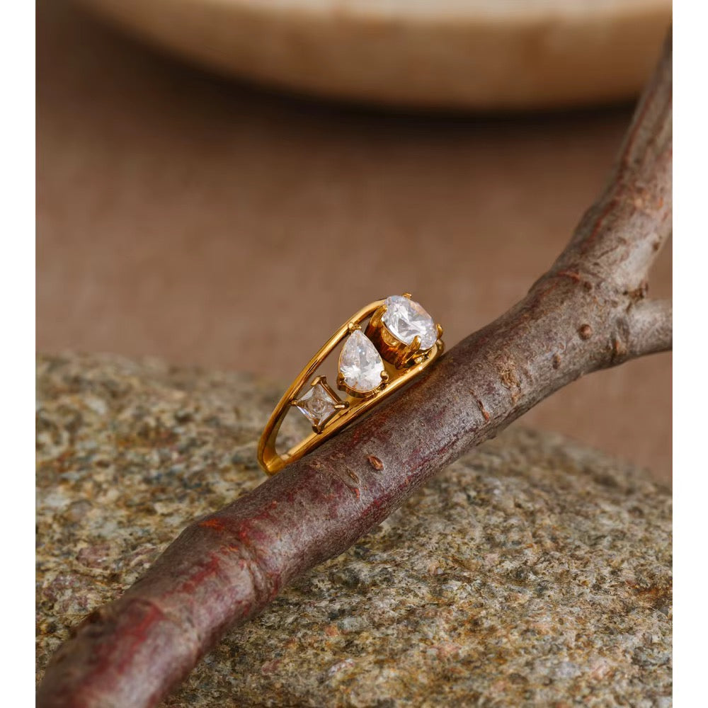 18K Real Gold plated Pave Stainless Steel Cubic Zirconia Ring