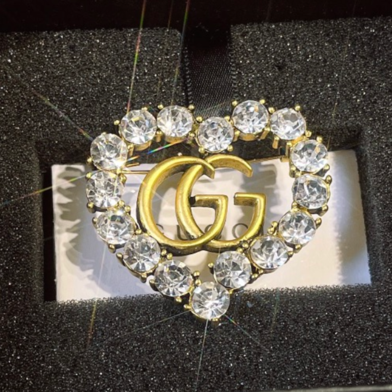 Crystal Heart G.G Brooch Pin