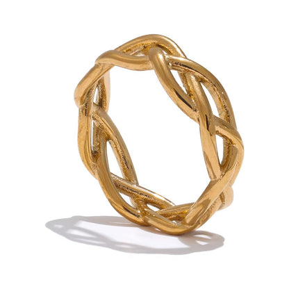 18K Gold Plated Woven Waterproof Stainless Steel Exquisite Adjustable Ring