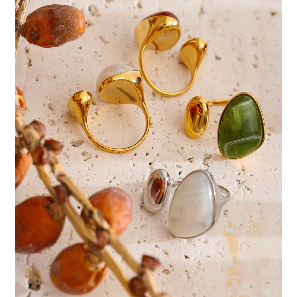 18K Gold Plated Hypoallergenic Resin Asymmetric Adjustable Stainless Steel Ring
