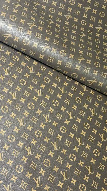 Luxury LV Monogram Faux Leather Fabric – Designer-Inspired Finish