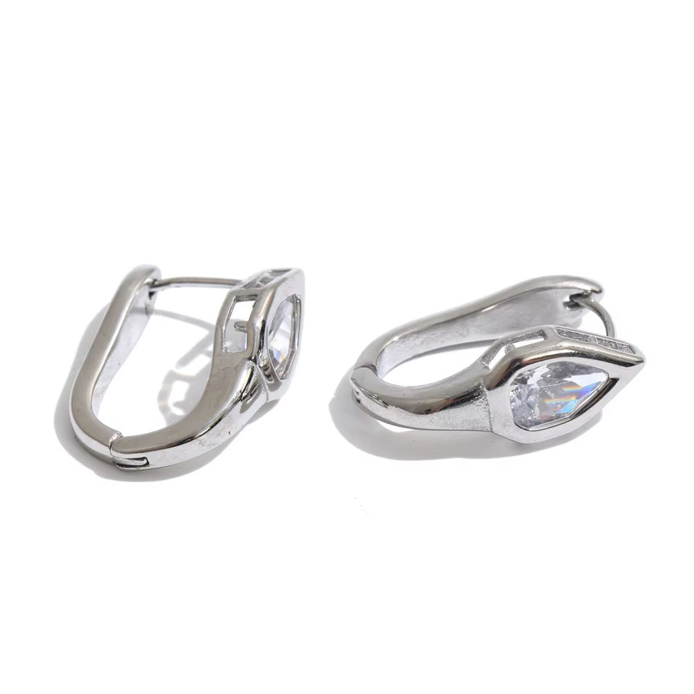18K Gold Plated Luxury Sparkling Hollow Cubic Zirconia Stainless Steel Earrings
