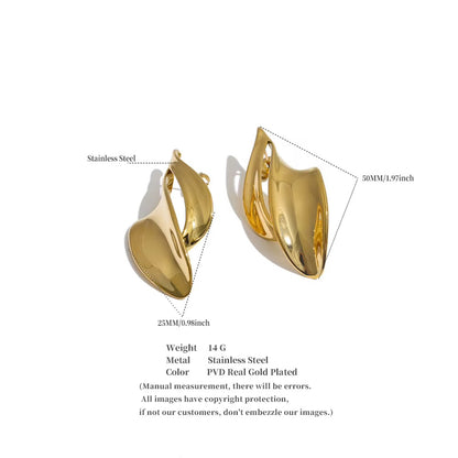 18K Gold Plated Waterproof Chunky Irregular Curved Wave Statement Stainless Steel DropEarrings