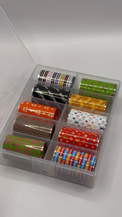 Luxury Designer-Inspired Nail Transfer Foil Set of(10 Rolls)- Colorful set