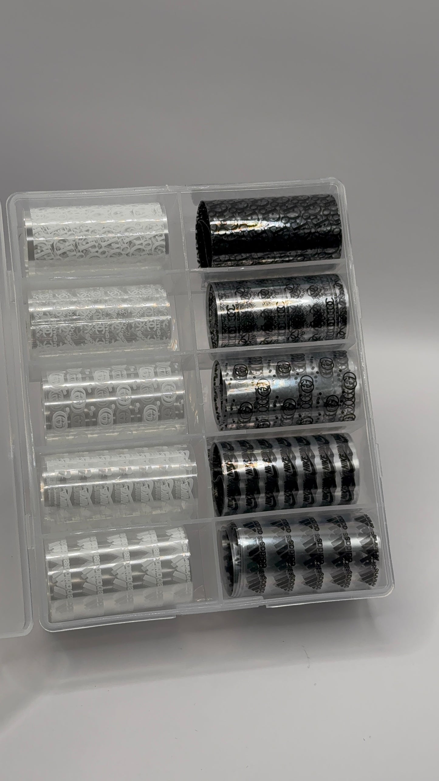 Luxury Designer-Inspired Nail Transfer Foil Set of(10 Rolls)- White/Black