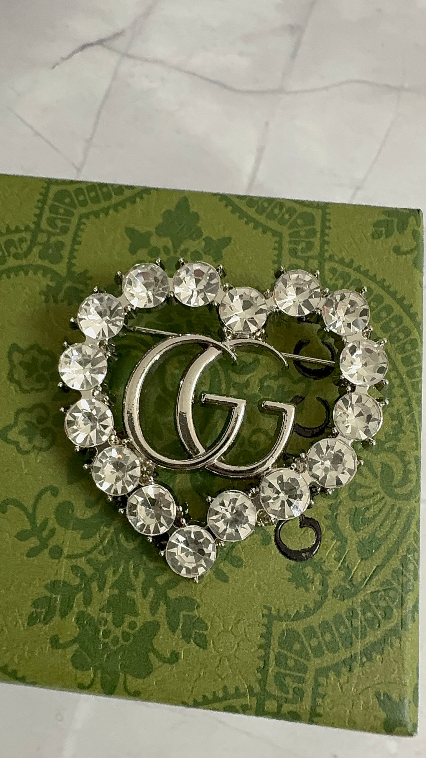 Crystal Heart G.G Brooch Pin