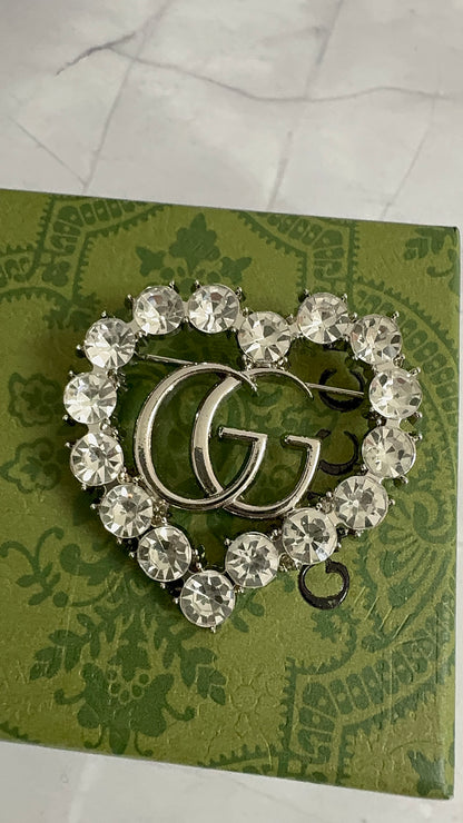 Crystal Heart G.G Brooch Pin