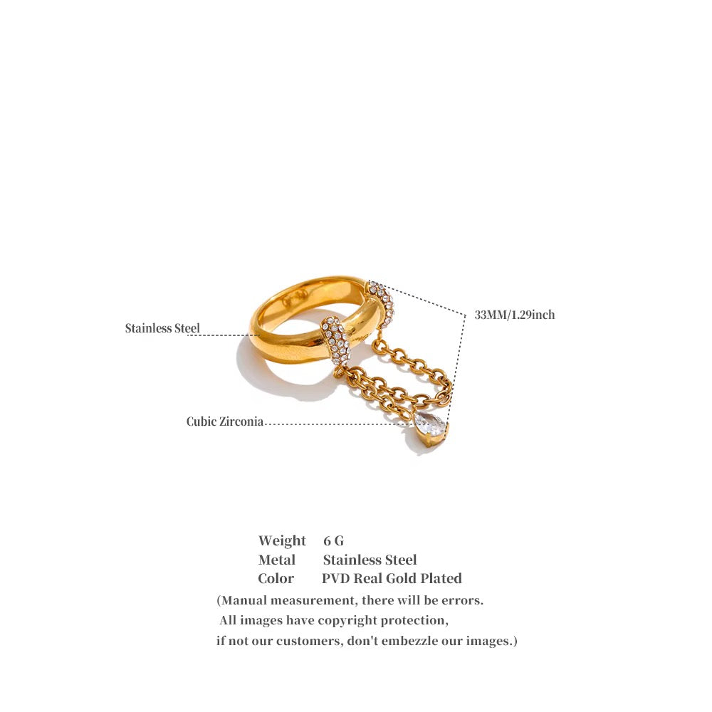 18K Real Gold plated Hypoallergenic Stainless Steel Cubic Zirconia Adjustable Ring