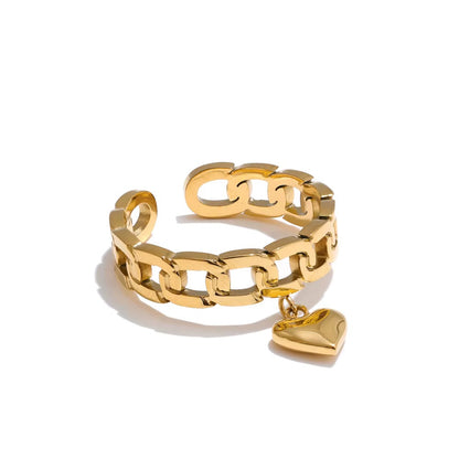 18K Gold Plated Hypoallergenic Chain Heart Adjustable Stainless Steel Ring