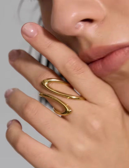 18K Gold Plated Spiral Waterproof Stainless Steel Adjustable Ring