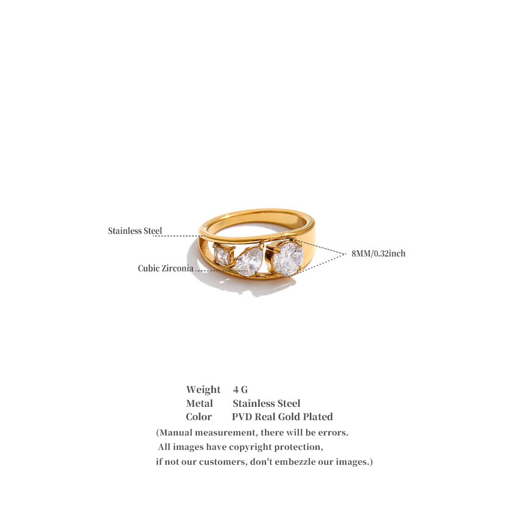 18K Real Gold plated Pave Stainless Steel Cubic Zirconia Ring
