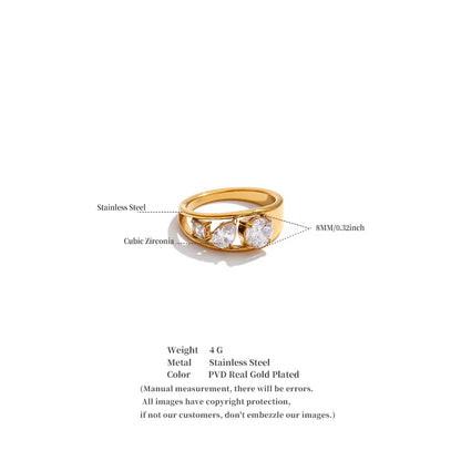 18K Real Gold plated Pave Stainless Steel Cubic Zirconia Ring
