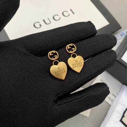 High-End Steel G.G Antique Heart Earrings