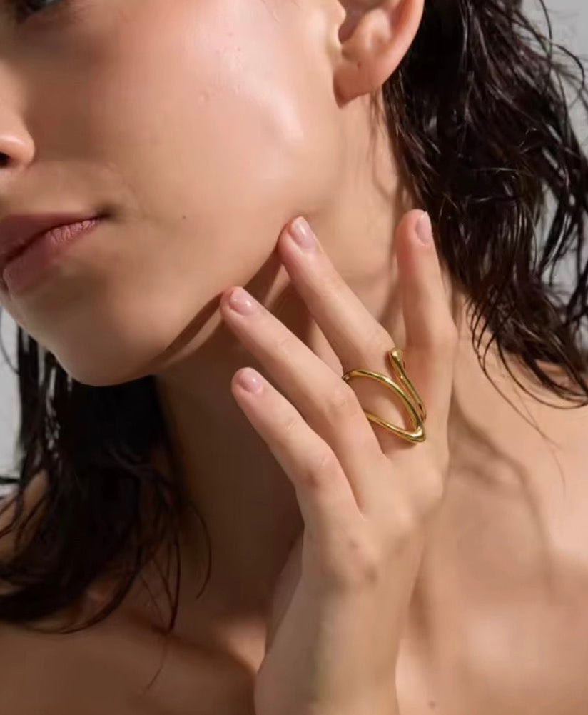18K Gold Plated Spiral Waterproof Stainless Steel Adjustable Ring