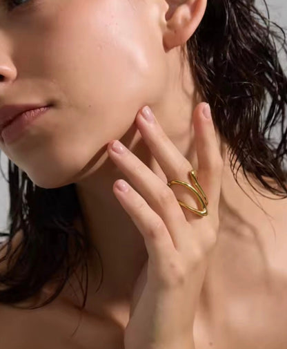 18K Gold Plated Spiral Waterproof Stainless Steel Adjustable Ring