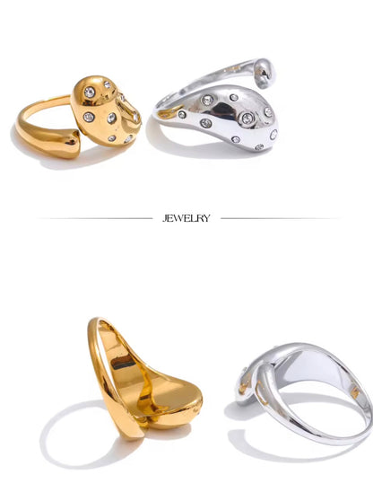 Exquisite 18K Gold Plated Zirconia Stainless Steel Adjustable Ring