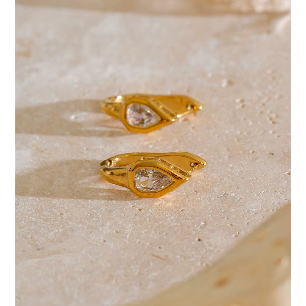 18K Gold Plated Luxury Sparkling Hollow Cubic Zirconia Stainless Steel Earrings
