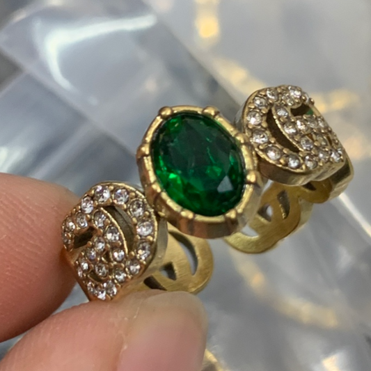 Gold Green Gem High Quality 18K Gold Plated Ring