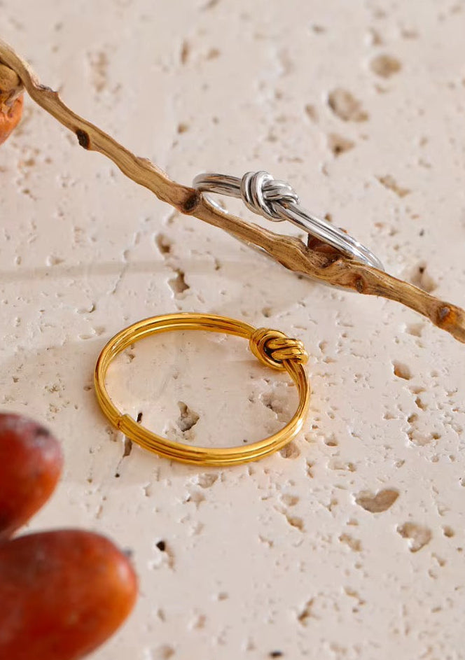 18K Gold Plated Minimalist Multi Wire Knot Stainless Steel Dainty Stackable Ring