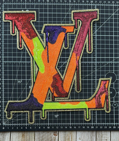 XL Multi colour sequin drip patch