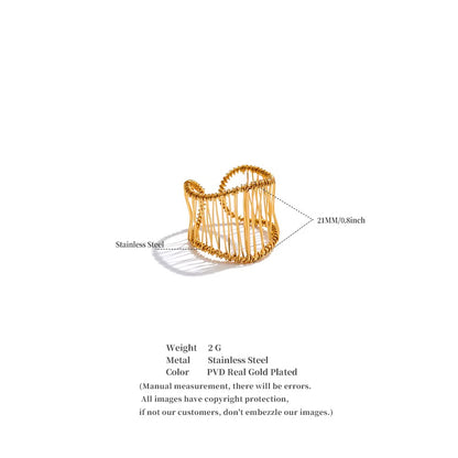 18K Gold Plated Stainless Steel Mesh Textured Abstract Multi layer Open Ring
