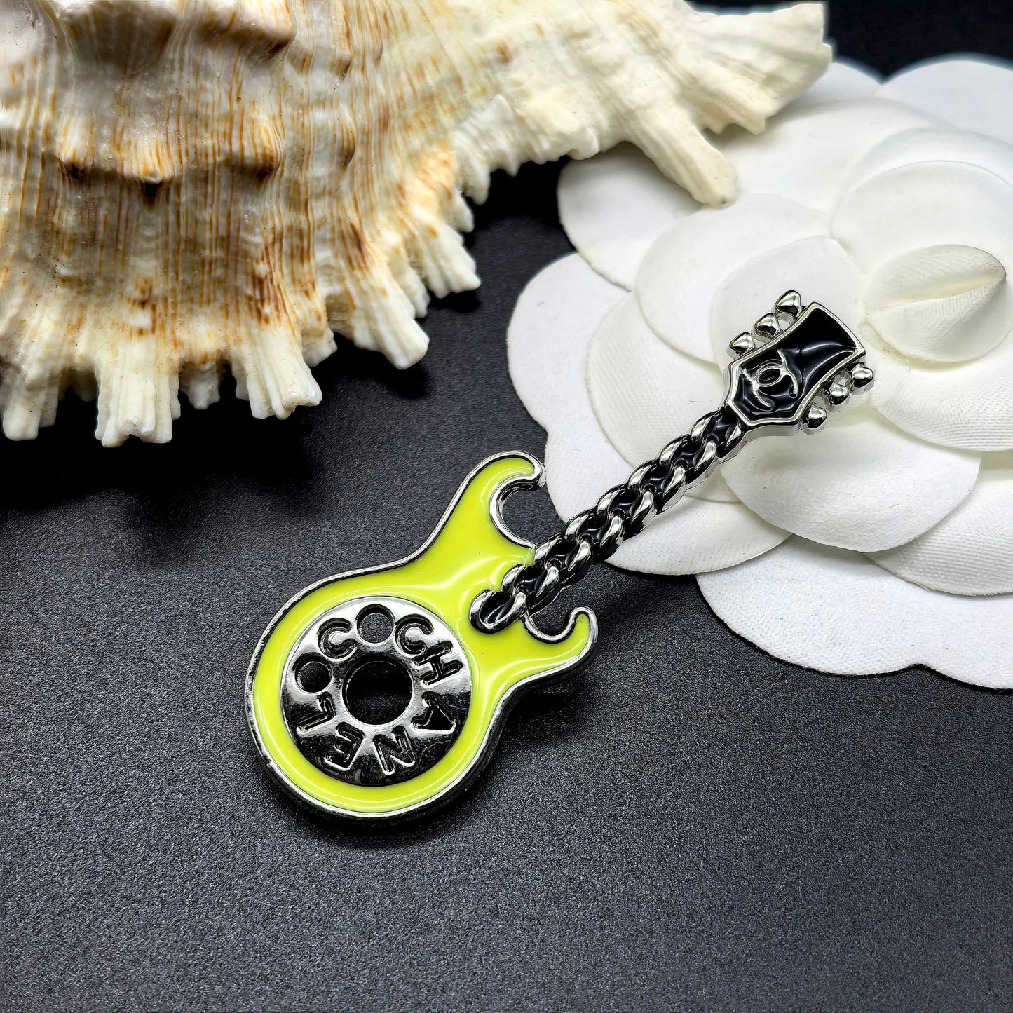 Luxury C.C Silver Guitar brooch