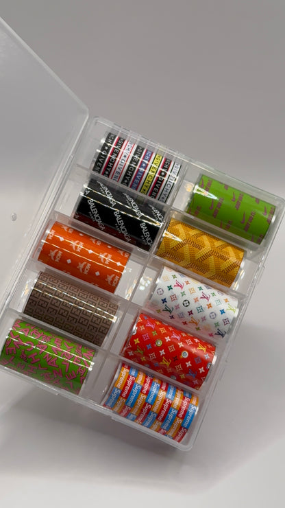 Luxury Designer-Inspired Nail Transfer Foil Set of(10 Rolls)- Colorful set