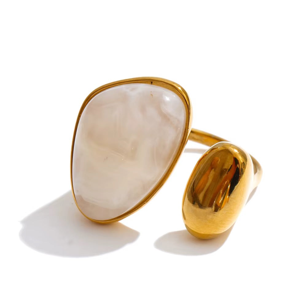 18K Gold Plated Hypoallergenic Resin Asymmetric Adjustable Stainless Steel Ring