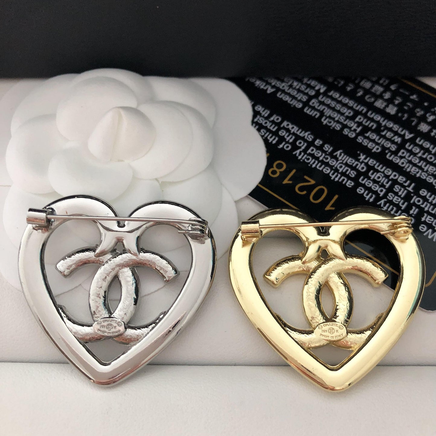 Luxury C.C silver heart brooch