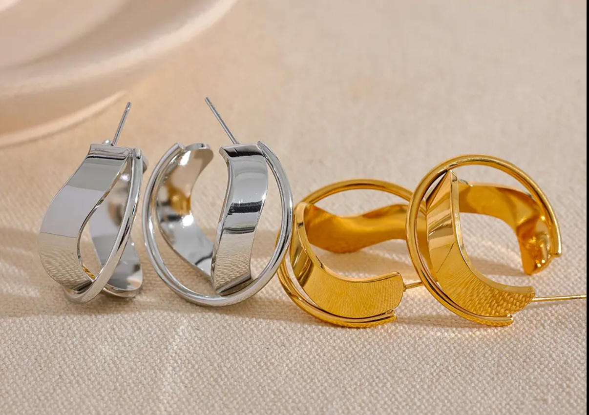 Irregular Geometric Hollow Huggie Earrings 18K Real Gold Plated