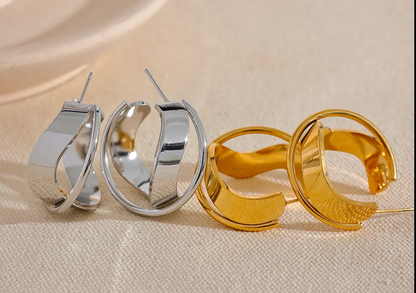 Irregular Geometric Hollow Huggie Earrings 18K Real Gold Plated