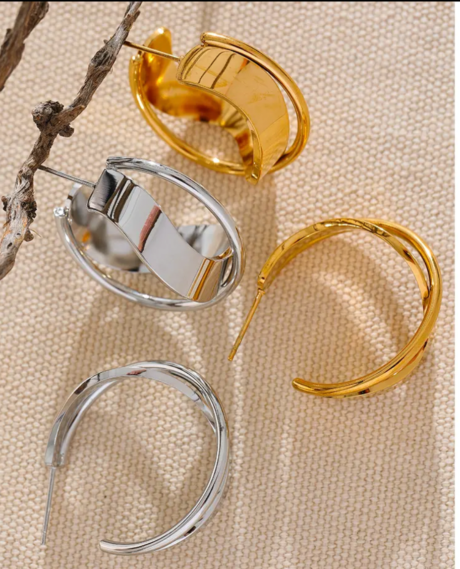 Irregular Geometric Hollow Huggie Earrings 18K Real Gold Plated