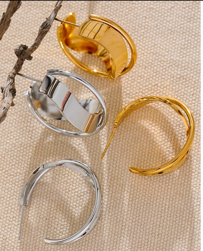 Irregular Geometric Hollow Huggie Earrings 18K Real Gold Plated