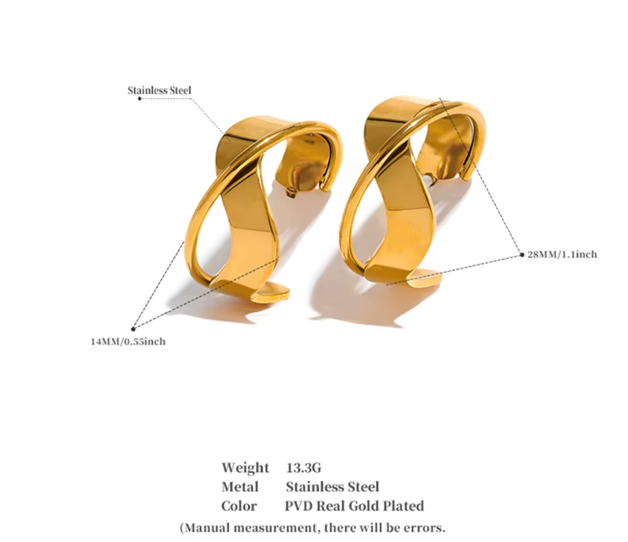 Irregular Geometric Hollow Huggie Earrings 18K Real Gold Plated