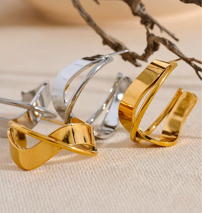 Irregular Geometric Hollow Huggie Earrings 18K Real Gold Plated