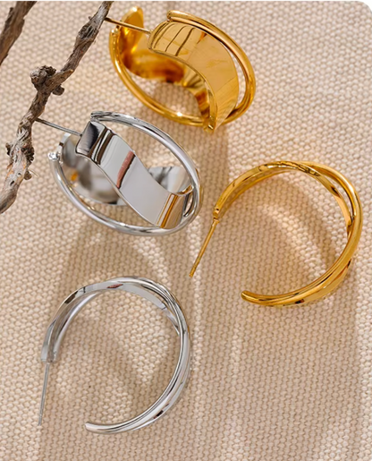 Irregular Geometric Hollow Huggie Earrings 18K Real Gold Plated