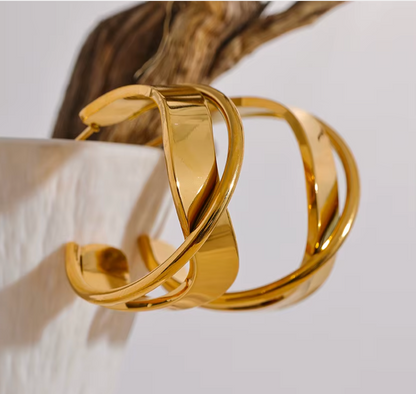 Irregular Geometric Hollow Huggie Earrings 18K Real Gold Plated